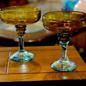 Vintage Handblown Margarita Glasses.               Set of 2. Pre-owned